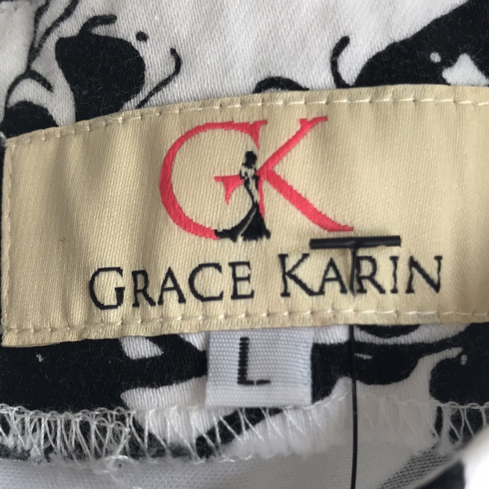Grace Karin A line Flare Floral Dress B&W size Lar - Picture 4 of 7